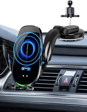 Wireless Car Charger Mount, Fast Charging Auto Clamping 15W Intelligent Dual Control Induction Car Phone Holder Mount Wireless Charging Compatible with All iPhone Android Smartphone Wireless Car Charger Mount, Fast Charging Auto Clamping 15W Intelligent Dual Control Induction Car Phone Holder Mount Wireless Charging Compatible with All iPhone Android Smartphone