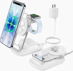 3 in 1 Magnetic Wireless Charging Station for Apple Devices | Fast Travel Charger Stand with Night Light for MagSafe-enabled iPhone 17 16 15 14 13 12 Series, Apple Watch/AirPods Pro, WH 3 in 1 Magnetic Wireless Charging Station for Apple Devices | Fast Travel Charger Stand with Night Light for MagSafe-enabled iPhone 17 16 15 14 13 12 Series, Apple Watch/AirPods Pro, WH