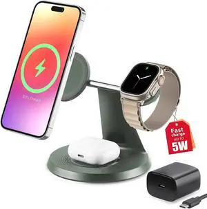 3 in 1 Wireless Charging Station for Apple Devices with MagSafe | Charging for iPhone 17/Air/16/15/14/13, AirPods, Apple Watch, Weighted Stable Charging Stand, USB-C Adapter Included 3 in 1 Wireless Charging Station for Apple Devices with MagSafe | Charging for iPhone 17/Air/16/15/14/13, AirPods, Apple Watch, Weighted Stable Charging Stand, USB-C Adapter Included
