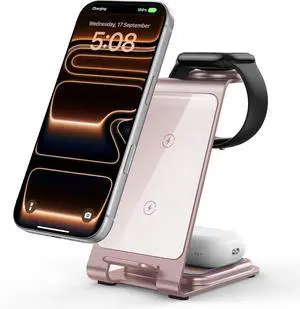 Intoval Aluminum 3 in 1 Wireless Charging Station for iPhone 17 16 15 14 13 12 11 Pro Max XR, Wireless Charger for Apple Watch 11 10 9 8 7 Ultra SE 3 2, Phone Charger for AirPods 4 Pro 2 3 (Pink) Intoval Aluminum 3 in 1 Wireless Charging Station for iPhone 17 16 15 14 13 12 11 Pro Max XR, Wireless Charger for Apple Watch 11 10 9 8 7 Ultra SE 3 2, Phone Charger for AirPods 4 Pro 2 3 (Pink)