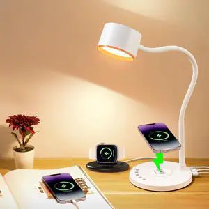 LED Desk Lamps for Home Office with USB Charging Ports Wireless Charger | 5 Colors Dimming Reading Lamp Timer/Memory Touch Bedside Table Lamp for Bedroom College Dorm Room White LED Desk Lamps for Home Office with USB Charging Ports Wireless Charger | 5 Colors Dimming Reading Lamp Timer/Memory Touch Bedside Table Lamp for Bedroom College Dorm Room White