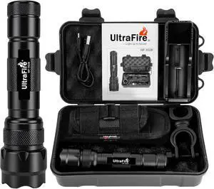 ULTRAFIRE WF-502B LED Tactical Flashlight, 5 Modes 1000 High Lumens Flashlight Torch with Duty Belt Flashlight Holster, Bicycle Mount, USB Charger ULTRAFIRE WF-502B LED Tactical Flashlight, 5 Modes 1000 High Lumens Flashlight Torch with Duty Belt Flashlight Holster, Bicycle Mount, USB Charger