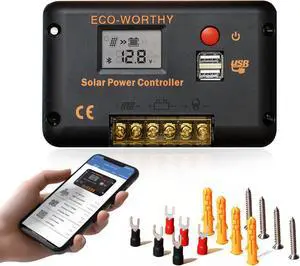 ECO-WORTHY 30A 12/24V PWM Solar Charger Controller with Bluetooth | Solar Panel Battery Intelligent Regulator with Dual USB Ports Auto,Negative Ground for 12V/24V Lithium,Lead-Acid,Gel Battery ECO-WORTHY 30A 12/24V PWM Solar Charger Controller with Bluetooth | Solar Panel Battery Intelligent Regulator with Dual USB Ports Auto,Negative Ground for 12V/24V Lithium,Lead-Acid,Gel Battery
