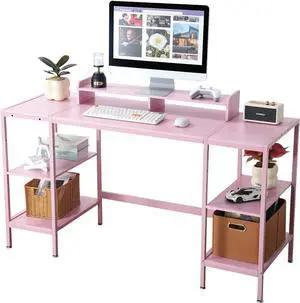 Computer Desk 55-inch with Storage Shelf - Pink Ideal Gaming Desk for Bedrooms, Small Spaces, and Home Offices Modern Writing Desk for PCs. Computer Desk 55-inch with Storage Shelf - Pink Ideal Gaming Desk for Bedrooms, Small Spaces, and Home Offices Modern Writing Desk for PCs.