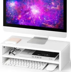 BEYGORMMonitor Stand Riser, White, 16.5 inch, 2 Tiers Wood Desk Shelf | Computer Screen Stand with Storage, For Desktop Laptop/Screen/TV/PC/Printer 16.5"L x 7.8"W x 5.2"H BEYGORMMonitor Stand Riser, White, 16.5 inch, 2 Tiers Wood Desk Shelf | Computer Screen Stand with Storage, For Desktop Laptop/Screen/TV/PC/Printer 16.5"L x 7.8"W x 5.2"H