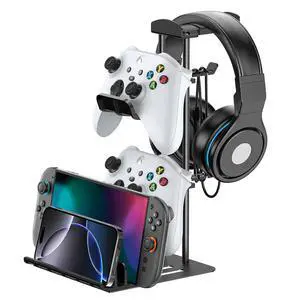 KDD Headphone Stand, Controller Holder & Headset Holder for Desk, Earphone Stand with Aluminum Supporting Bar, Universal Storage Organizer Headphones/Controller/Switch/Mobile Phone KDD Headphone Stand, Controller Holder & Headset Holder for Desk, Earphone Stand with Aluminum Supporting Bar, Universal Storage Organizer Headphones/Controller/Switch/Mobile Phone