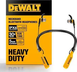 DEWALT Heavy Duty Bluetooth Neckband Headphones, Wireless Around The Neck Earbuds w/ 30H Runtime + Noise Isolation, Secure Magnetic Wireless Earbuds, Jobsite Pro Built-in Mic Bluetooth Headsets DEWALT Heavy Duty Bluetooth Neckband Headphones, Wireless Around The Neck Earbuds w/ 30H Runtime + Noise Isolation, Secure Magnetic Wireless Earbuds, Jobsite Pro Built-in Mic Bluetooth Headsets