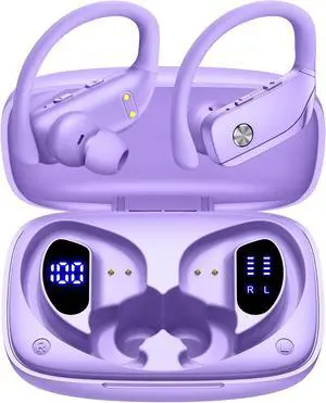 Wireless Earbuds Bluetooth Headphones Over Ear Hooks Ear Buds with 80H Playtime, LED Power Display, Dual Mic Clear Calls, Sports Wireless Ear Buds Bluetooth Earbuds for Running Gym Workout (Purple) Wireless Earbuds Bluetooth Headphones Over Ear Hooks Ear Buds with 80H Playtime, LED Power Display, Dual Mic Clear Calls, Sports Wireless Ear Buds Bluetooth Earbuds for Running Gym Workout (Purple)