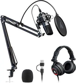MAONO AU-A04H USB Microphone Kit with Headphones for PC, Podcast & Gaming | 192kHz/24Bit Vocal Condenser Cardioid Studio Mic Compatible with Mac & Windows for Recording, YouTube, Streaming, Voice-Over MAONO AU-A04H USB Microphone Kit with Headphones for PC, Podcast & Gaming | 192kHz/24Bit Vocal Condenser Cardioid Studio Mic Compatible with Mac & Windows for Recording, YouTube, Streaming, Voice-Over