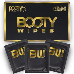 BOOTY WIPES for Men - 30 Individually Wrapped Flushable Wipes for Adults, Flushable Wet Wipes Great for Travel, pH Balanced, Infused with Vitamin-E & Aloe BOOTY WIPES for Men - 30 Individually Wrapped Flushable Wipes for Adults, Flushable Wet Wipes Great for Travel, pH Balanced, Infused with Vitamin-E & Aloe