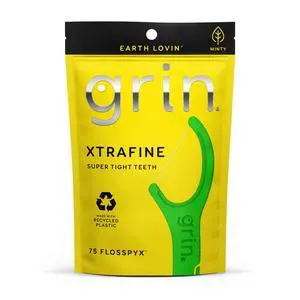 GRIN XtraFine Flosspyx, Floss Picks, 75 Count, Dental Flossers, Minty Flavor, Recycled Plastic, for Super Tight Teeth, Longer Floss Head, Slide Between Teeth, Includes Safe Soft Fold-Back Tooth Pick GRIN XtraFine Flosspyx, Floss Picks, 75 Count, Dental Flossers, Minty Flavor, Recycled Plastic, for Super Tight Teeth, Longer Floss Head, Slide Between Teeth, Includes Safe Soft Fold-Back Tooth Pick