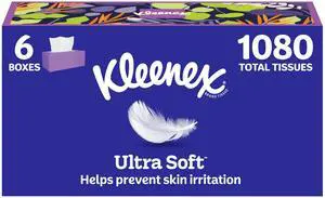 Kleenex Ultra Soft Facial Tissues, 6 Flat Boxes, 180 Tissues per Box, 3-Ply (1080 Total), Packaging May Vary Kleenex Ultra Soft Facial Tissues, 6 Flat Boxes, 180 Tissues per Box, 3-Ply (1080 Total), Packaging May Vary