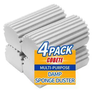 COBETE Damp Clean Duster Sponge,4pack Magic Sponge Eraser,Reusable Damp Dusting Sponge Household Cleaning for Blinds, Glass, Baseboards,Radiators,Window Track Grooves(Grey) COBETE Damp Clean Duster Sponge,4pack Magic Sponge Eraser,Reusable Damp Dusting Sponge Household Cleaning for Blinds, Glass, Baseboards,Radiators,Window Track Grooves(Grey)