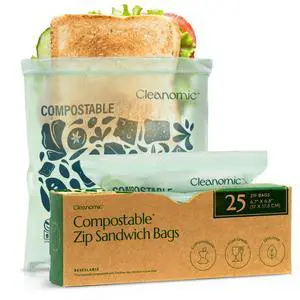 Cleanomic Compostable* Sandwich Size Food Storage Bags (25 Eco Zip) Freezer and Leak Proof, Also Available Gallon, Quart and Snack Size Bags Cleanomic Compostable* Sandwich Size Food Storage Bags (25 Eco Zip) Freezer and Leak Proof, Also Available Gallon, Quart and Snack Size Bags
