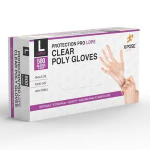 Xpose Safety Disposable Food Prep Poly Gloves - 500 Medium Clear - Transparent Embossed Latex Free Kitchen, Plastic Gloves for Food Handling, Serving Xpose Safety Disposable Food Prep Poly Gloves - 500 Medium Clear - Transparent Embossed Latex Free Kitchen, Plastic Gloves for Food Handling, Serving