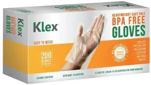 Klex 200 BPA Free Disposable Heavyweight Cast Poly CPE Gloves, Embossed PE Plastic Glove for Food Handling Food Prep Safe, Latex & Powder Free (200 Count, Medium) Klex 200 BPA Free Disposable Heavyweight Cast Poly CPE Gloves, Embossed PE Plastic Glove for Food Handling Food Prep Safe, Latex & Powder Free (200 Count, Medium)