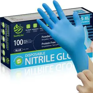 SWIFTLITE Nitrile Gloves, Food Safe Disposable Gloves Latex Free, Blue Rubber Gloves Powder Free for Food Prep, Cooking, Kitchen Cleaning (Medium, 100) SWIFTLITE Nitrile Gloves, Food Safe Disposable Gloves Latex Free, Blue Rubber Gloves Powder Free for Food Prep, Cooking, Kitchen Cleaning (Medium, 100)
