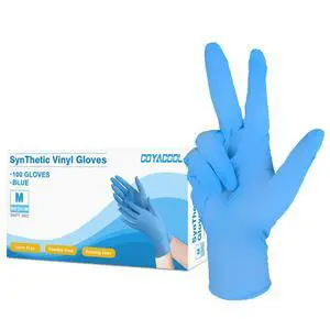 COYACOOL Disposable Gloves Medium, Nitrile and Vinyl Blend Material Gloves, Latex Free, 4 Mil,100 Pc. Food Grade Glove for Cleaning, Food Prep, Hair Dye, Tattoo, Blue COYACOOL Disposable Gloves Medium, Nitrile and Vinyl Blend Material Gloves, Latex Free, 4 Mil,100 Pc. Food Grade Glove for Cleaning, Food Prep, Hair Dye, Tattoo, Blue