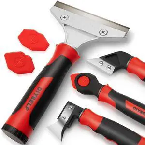 DIYSELF Caulking Tool, 4 in 1 Caulk Remover Tool for Bathroom, Bathtub, Grout, Shower, Tile, Window, Razor Scraper Tool for Cleaning, Silicone Caulk Removal Tool (Red) DIYSELF Caulking Tool, 4 in 1 Caulk Remover Tool for Bathroom, Bathtub, Grout, Shower, Tile, Window, Razor Scraper Tool for Cleaning, Silicone Caulk Removal Tool (Red)