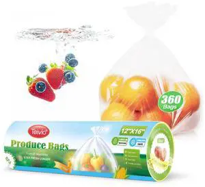 Teivio 360 Count 12" x 16" Plastic Produce Bags on A Roll, Clear Kitchen Disposable Plastic Food Storage Bags for Bread Fruit Vegetable and Meat Teivio 360 Count 12" x 16" Plastic Produce Bags on A Roll, Clear Kitchen Disposable Plastic Food Storage Bags for Bread Fruit Vegetable and Meat