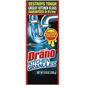 Drano Kitchen Granules Drain Clog Remover and Cleaner, Unclogs blockage from Grease or Cooking Oil, 8.8 oz Drano Kitchen Granules Drain Clog Remover and Cleaner, Unclogs blockage from Grease or Cooking Oil, 8.8 oz