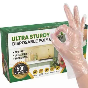 Sturzia 500 Count Disposable Food Prep Gloves, Clear Plastic Gloves for Kitchen Cooking Service and Cleaning, Bulk Pack One Size Fits Most, Transparent Hand Protective Cover for Food Handling Sturzia 500 Count Disposable Food Prep Gloves, Clear Plastic Gloves for Kitchen Cooking Service and Cleaning, Bulk Pack One Size Fits Most, Transparent Hand Protective Cover for Food Handling