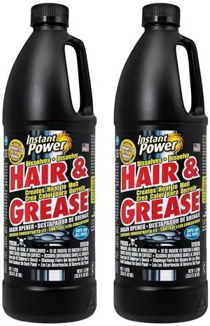 Instant Power Hair and Grease Drain Cleaner - Shower Drain & Sink Cleaner, Liquid Clog Remover, Made in USA, Sink Deodorizer - 1 Liter (Pack of 2) Instant Power Hair and Grease Drain Cleaner - Shower Drain & Sink Cleaner, Liquid Clog Remover, Made in USA, Sink Deodorizer - 1 Liter (Pack of 2)