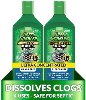 Ultra Concentrated Drain Clog Remover & Cleaner | Powerful Hair, Grease & Soap Dissolver for Bathroom, Kitchen, Shower, Sink & Toilet | Safe for Pipes & Septic Systems | 2 Pack Ultra Concentrated Drain Clog Remover & Cleaner | Powerful Hair, Grease & Soap Dissolver for Bathroom, Kitchen, Shower, Sink & Toilet | Safe for Pipes & Septic Systems | 2 Pack