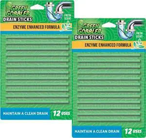 Green Gobbler Drain Cleaner & Deodorizer FRESH SCENT Sticks for Toilet Tanks, Sinks, Bathtub Drains, Washing Machine Drains and Garbage Disposals - 24 Pieces Green Gobbler Drain Cleaner & Deodorizer FRESH SCENT Sticks for Toilet Tanks, Sinks, Bathtub Drains, Washing Machine Drains and Garbage Disposals - 24 Pieces