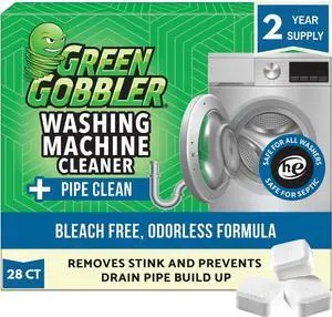 Green Gobbler Premium Washing Machine Cleaner & Deodorizer Tablets with Pipe, Drain & Hose Clean Technology | Front & Top Load Washers | 28 Count Green Gobbler Premium Washing Machine Cleaner & Deodorizer Tablets with Pipe, Drain & Hose Clean Technology | Front & Top Load Washers | 28 Count