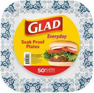 Glad Square Heavy Duty Paper Plates, Soak Proof and Cut Proof Disposable Plates for Parties and Everyday Meals, Microwaveable for Easy Serving, Blue Victorian Pattern, 10 Inch, 50 Count Glad Square Heavy Duty Paper Plates, Soak Proof and Cut Proof Disposable Plates for Parties and Everyday Meals, Microwaveable for Easy Serving, Blue Victorian Pattern, 10 Inch, 50 Count
