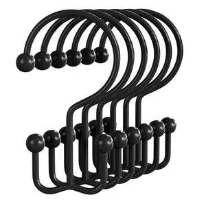 Bathway Shower Curtain Hooks Matte Black Shower Curtain Rings, 12 Pcs Double Hook Shower Curtain Hooks Rings Shower Curtain Hangers Rust Proof, Metal Shower Hooks for Bathroom Shower Curtain Rod Bathway Shower Curtain Hooks Matte Black Shower Curtain Rings, 12 Pcs Double Hook Shower Curtain Hooks Rings Shower Curtain Hangers Rust Proof, Metal Shower Hooks for Bathroom Shower Curtain Rod