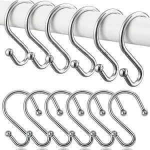 BellRhein Shower Curtain Hooks, Metal Shower Hooks for Shower Curtain Rod, Rust Proof Metal Shower Curtain Rings, Decorative S Shower Hook (Chrome) BellRhein Shower Curtain Hooks, Metal Shower Hooks for Shower Curtain Rod, Rust Proof Metal Shower Curtain Rings, Decorative S Shower Hook (Chrome)
