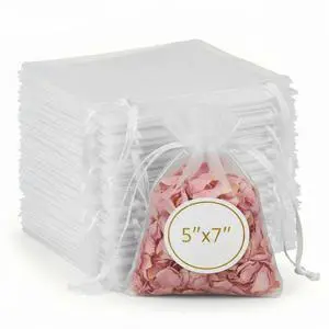 Sukh 100pcs Organza Bags 5''x7'' - White Sheer Mesh Drawstring Bags for Jewelry, Soap, Fruits, Candy, Small Gift Bags for Weddings, Valentine's Day, Father's Day, Halloween, Thanksgiving, Christmas Sukh 100pcs Organza Bags 5''x7'' - White Sheer Mesh Drawstring Bags for Jewelry, Soap, Fruits, Candy, Small Gift Bags for Weddings, Valentine's Day, Father's Day, Halloween, Thanksgiving, Christmas
