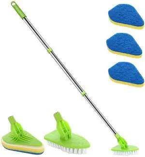 Scrub Cleaning Brush with Long Handle 35'' - Extendable Floor Scrubber with 1 Stiff Bristles & 3 Sponge Brush, Adjustable Lightweigh Detachable Kitchen Brush for Baseboard Shower Bathroom Bathtub Tile Scrub Cleaning Brush with Long Handle 35'' - Extendable Floor Scrubber with 1 Stiff Bristles & 3 Sponge Brush, Adjustable Lightweigh Detachable Kitchen Brush for Baseboard Shower Bathroom Bathtub Tile