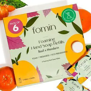 FOMIN Foaming Hand Soap Tablets (6 Count) - Makes 48 fl oz (6 x 8 fl oz) - Basil Mandarin - Foaming Hand Soap Refills, Sustainable Soap Tablets for Hands FOMIN Foaming Hand Soap Tablets (6 Count) - Makes 48 fl oz (6 x 8 fl oz) - Basil Mandarin - Foaming Hand Soap Refills, Sustainable Soap Tablets for Hands