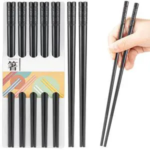 LIANGKEN 5 Pairs Dishwasher Safe Fiberglass Chopsticks Set,9.5 Inch Reusable Japanese Chinese Chopsticks , Non-Slip, Easy to Use (black, 9.5 inch) LIANGKEN 5 Pairs Dishwasher Safe Fiberglass Chopsticks Set,9.5 Inch Reusable Japanese Chinese Chopsticks , Non-Slip, Easy to Use (black, 9.5 inch)