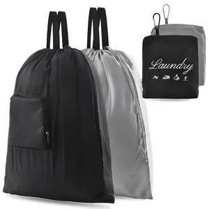 2 Pcs JHX Travel Laundry Bags, Dirty Clothes OrganizerUpgradedwith Handles and Aluminum Carabiner for Travel, Camp, Fitness, and Students (Black&Grey) 24"L x 21"W 2 Pcs JHX Travel Laundry Bags, Dirty Clothes OrganizerUpgradedwith Handles and Aluminum Carabiner for Travel, Camp, Fitness, and Students (Black&Grey) 24"L x 21"W