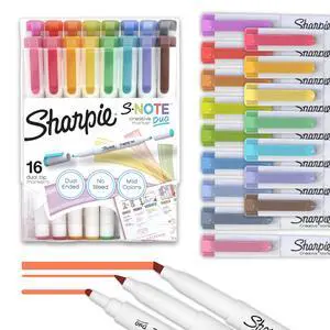 Sharpie S-Note Duo Dual-Tip Creative Highlighters, Assorted Mild Colors, No Bleed, Fine and Chisel Tips, Includes Stand-Up Easel, 16 Count Sharpie S-Note Duo Dual-Tip Creative Highlighters, Assorted Mild Colors, No Bleed, Fine and Chisel Tips, Includes Stand-Up Easel, 16 Count