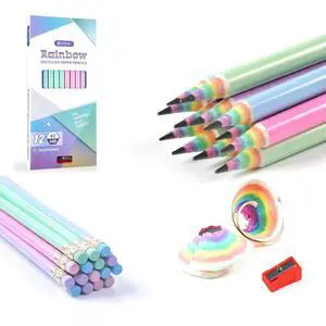 ECOTREE Pre-Sharpened Pencils #2 Cute Number 2 Pencils with Erasers for Kids Eco Rainbow Paper Pencil for School, Writing, 12 Count ECOTREE Pre-Sharpened Pencils #2 Cute Number 2 Pencils with Erasers for Kids Eco Rainbow Paper Pencil for School, Writing, 12 Count