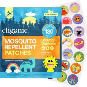 Cliganic Mosquito Repellent Stickers for Kids & Adults (180 Pack) - Positive Vibes Patches, Natural DEET-Free, Essential Oil Infused, Insect Repelling Garments Cliganic Mosquito Repellent Stickers for Kids & Adults (180 Pack) - Positive Vibes Patches, Natural DEET-Free, Essential Oil Infused, Insect Repelling Garments