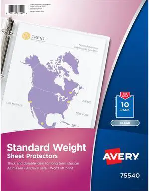 Avery Clear Standard Weight Sheet Protectors, Top Load, 10 Document Protectors (75540) Avery Clear Standard Weight Sheet Protectors, Top Load, 10 Document Protectors (75540)