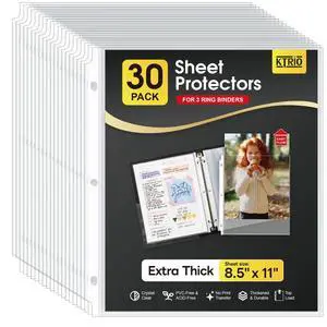 KTRIO Heavy Duty Sheet Protectors for 3 Ring Binder 30 Pack, 8.5 x 11 KTRIO Heavy Duty Sheet Protectors for 3 Ring Binder 30 Pack, 8.5 x 11