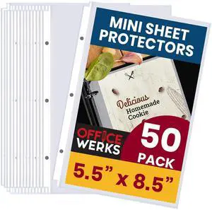 Officewerks Heavyweight Clear Mini Sheet Protectors Holds 5.5 x 8.5 Inch Sheets, Fits a 3-Ring Binder, Crystal Clear and Acid-Free with Reinforced Holes, Top Loading, Archival Safe (50 Pack) Officewerks Heavyweight Clear Mini Sheet Protectors Holds 5.5 x 8.5 Inch Sheets, Fits a 3-Ring Binder, Crystal Clear and Acid-Free with Reinforced Holes, Top Loading, Archival Safe (50 Pack)