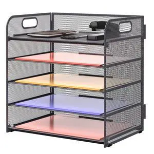 Supeasy 5 Trays Paper Organizer Letter Tray with Handle-Mesh Desk File Organizer, Grey Paper Sorter Desk Organizer for Office, Home or School Supeasy 5 Trays Paper Organizer Letter Tray with Handle-Mesh Desk File Organizer, Grey Paper Sorter Desk Organizer for Office, Home or School