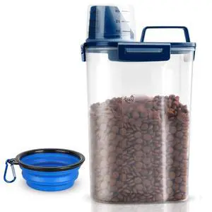 TIOVERY Upgraded Dog Food Storage Container Small, Cat Food Container Airtight, Pet Food Container Dispenser with Pour Spout, Measuring Cup and 4 Seal Buckles for Dogs, Cats, Birds (Blue) TIOVERY Upgraded Dog Food Storage Container Small, Cat Food Container Airtight, Pet Food Container Dispenser with Pour Spout, Measuring Cup and 4 Seal Buckles for Dogs, Cats, Birds (Blue)