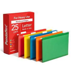 Pendaflex Hanging File Folders, 25 Pack, Letter Size (8.5" x 11"), Assorted Colors: Green, Blue, Red, Yellow, Orange, 5 Tab Positions, Reinforced, Includes Tabs and Inserts, Durable Hanging Files Pendaflex Hanging File Folders, 25 Pack, Letter Size (8.5" x 11"), Assorted Colors: Green, Blue, Red, Yellow, Orange, 5 Tab Positions, Reinforced, Includes Tabs and Inserts, Durable Hanging Files