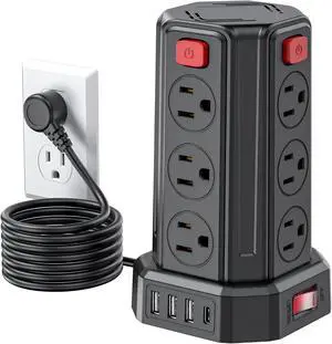 Power Strip 6.5 Ft Extension Cord with 12 AC Multiple Outlets 4 USB (1 USB C), SMALLRT Power Strip Tower Desktop Charging Station for Home Office College Dorm Essentials Power Strip 6.5 Ft Extension Cord with 12 AC Multiple Outlets 4 USB (1 USB C), SMALLRT Power Strip Tower Desktop Charging Station for Home Office College Dorm Essentials