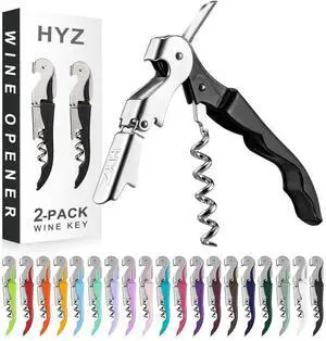 HYZ 2-Pack Wine Opener, Waiter Corkscrew Wine Key for Server, Black HYZ 2-Pack Wine Opener, Waiter Corkscrew Wine Key for Server, Black
