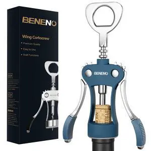 Beneno Premium Classic Wing Corkscrew Wine Opener and Bottle Opener, Blue Beneno Premium Classic Wing Corkscrew Wine Opener and Bottle Opener, Blue